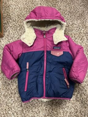 Patagonia Kids Cream Sherpa Jacket with Pink Trim